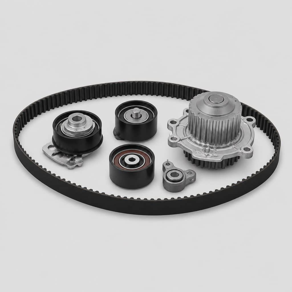 Kit de distribution complet avec pompe à eau sur fond clair