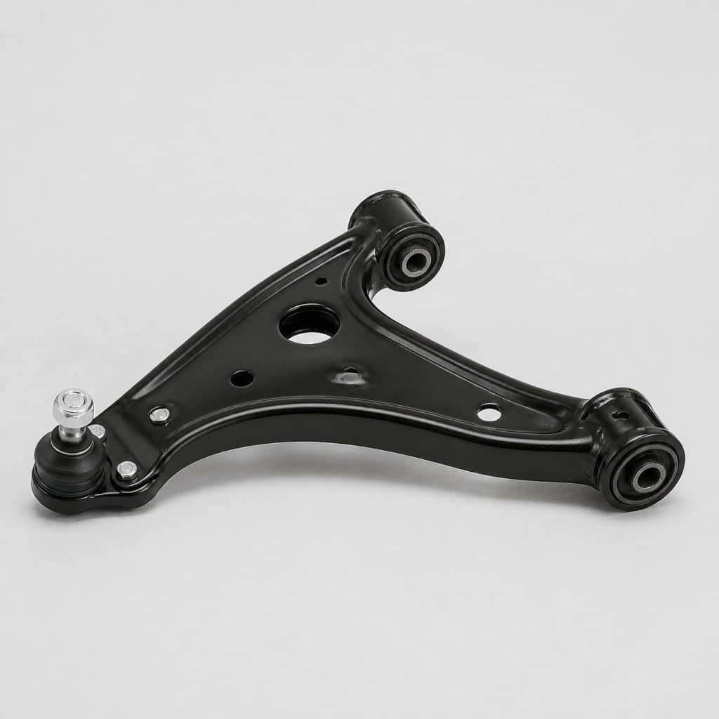 Triangle de suspension avant avec silent-blocs et rotule sur fond clair